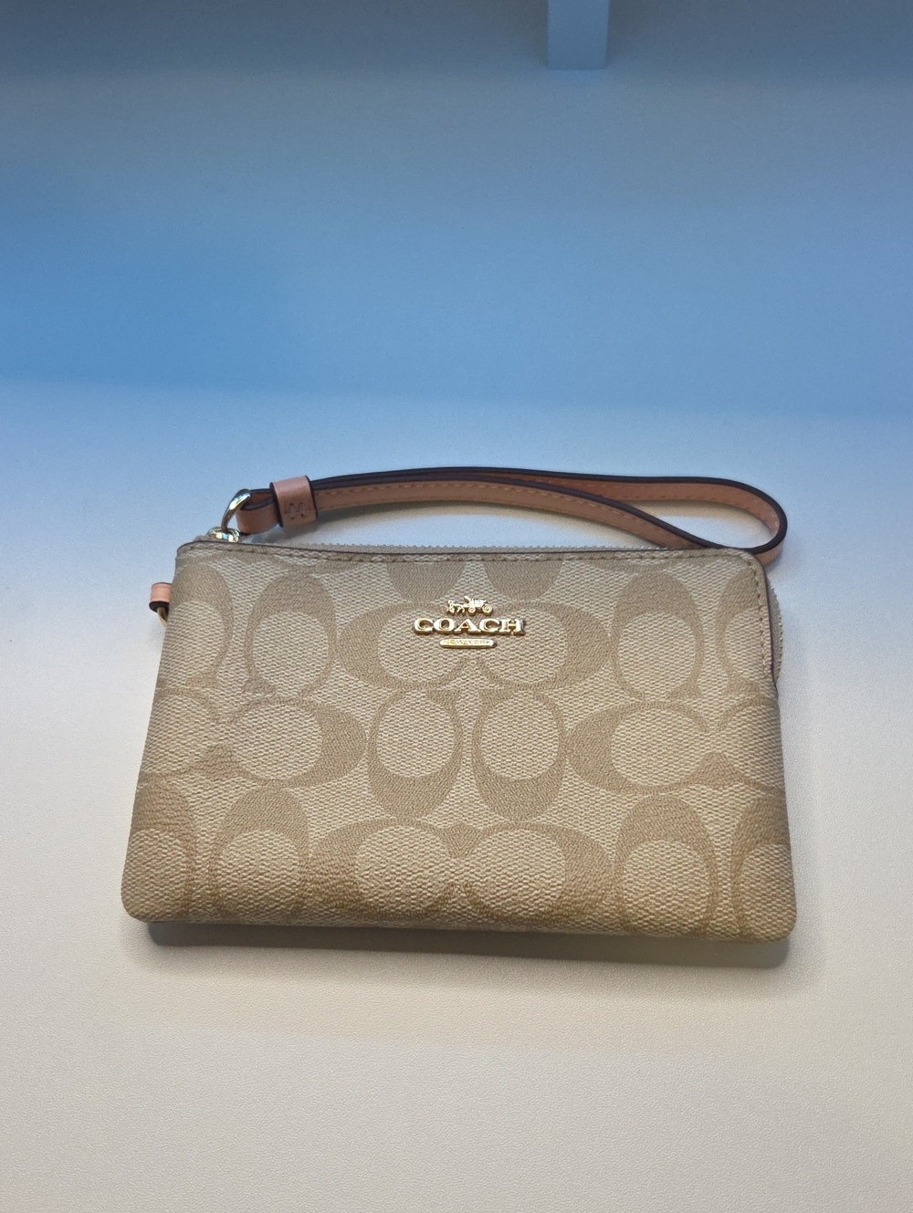 Coach Tan Signature Canvas Wristlet